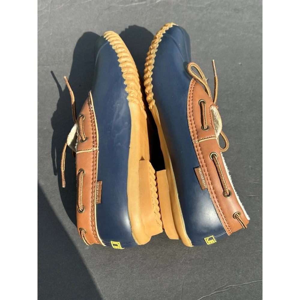 JBU Jambu Gwen Navy Blue Brown Faux‎ Fur Lined Duck Shoe Loafers Men's 11M